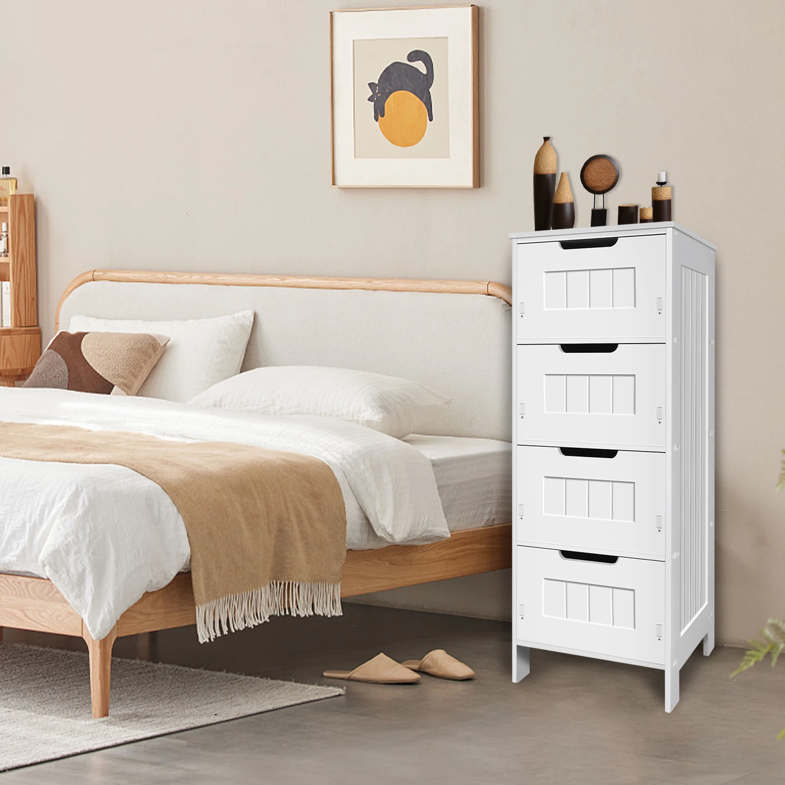 BRIEFNESS White PVC 4 - Tier Free Standing Bathroom Cabinet with 4 Drawers for Floor Standing Storage and Waterproof Function