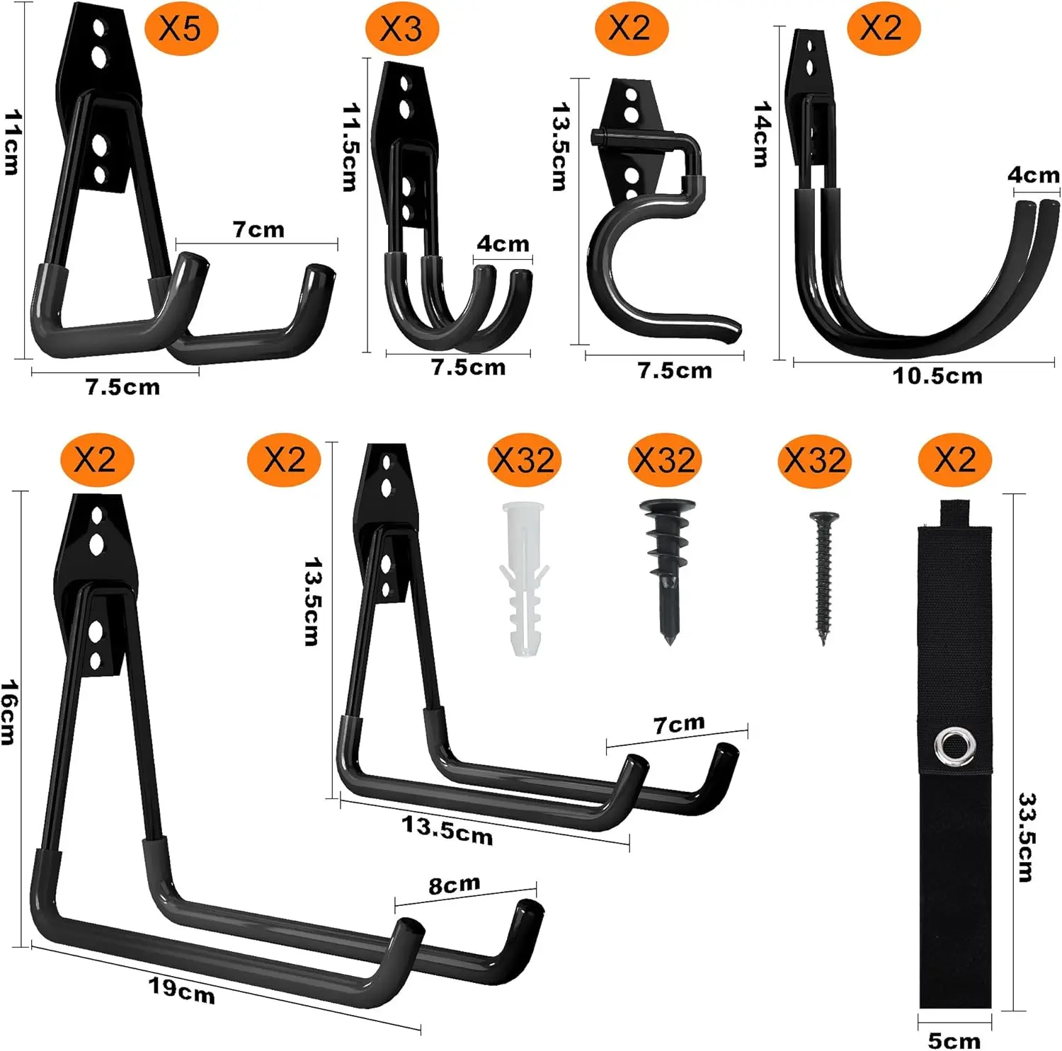 TECHSHARE Garage ge Storage(Black Wall Hook)