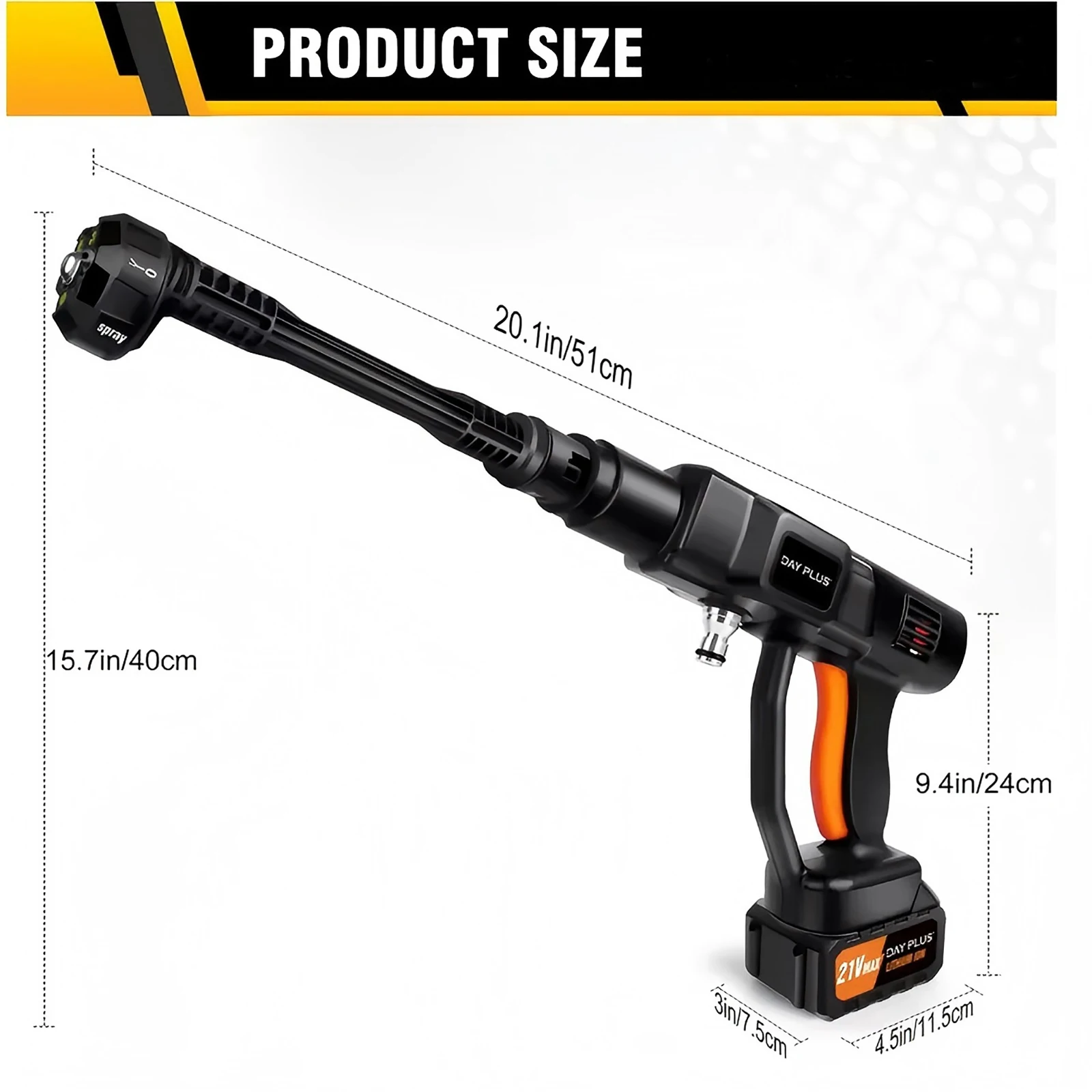 Cordless Pressure Washer Max 45 Bar/652PSI ,6-in-1 Nozzle ,Rechargeable Battery , for Car Home Garden Wash, 5M Long Hose