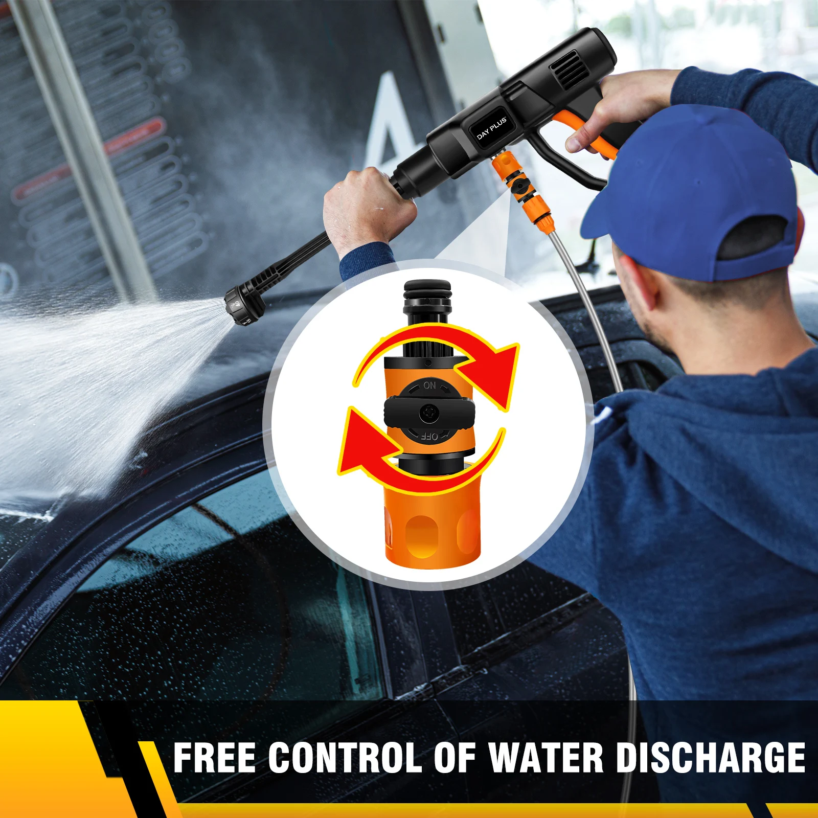 Cordless Pressure Washer Max 45 Bar/652PSI ,6-in-1 Nozzle ,Rechargeable Battery , for Car Home Garden Wash, 5M Long Hose