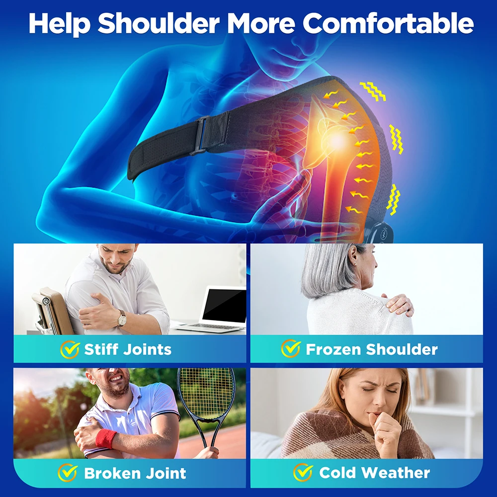 Heating and Vibration Shoulder Support Brace, Electric 3 Level Vibration Shoulder Heating Pad Health Care Shoulder Massager
