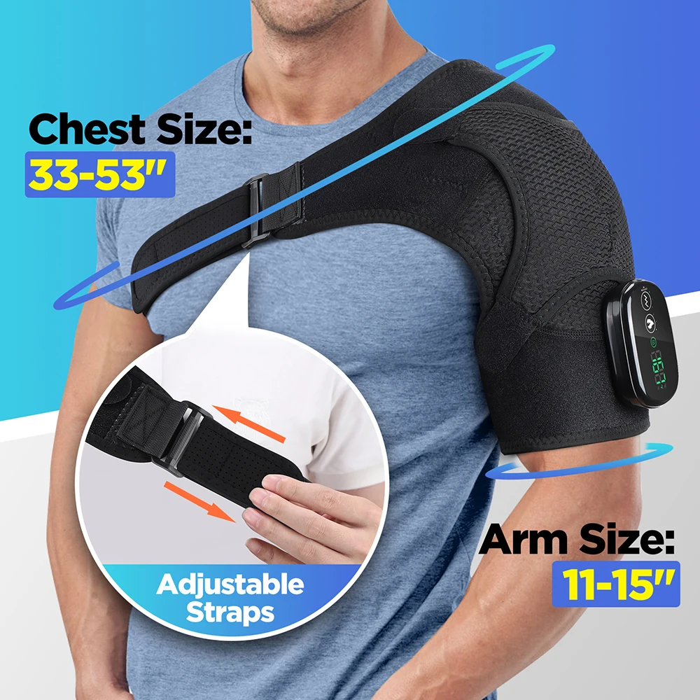 Heating and Vibration Shoulder Support Brace, Electric 3 Level Vibration Shoulder Heating Pad Health Care Shoulder Massager