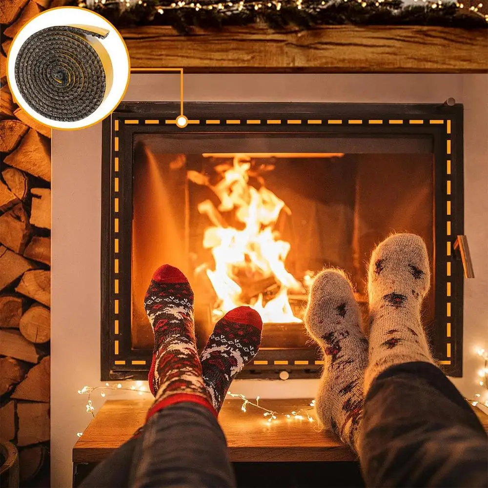 Fireplace Seal Rope Self-Adhesive Fiberglass Sealing Tape Temperature Resistant Furnace Stoves Door Gasket Cord