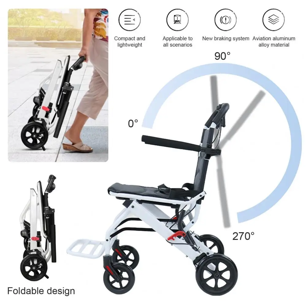 Folding Wheelchair Lightweight Portable Transit Travel Chair for Adults Ergonomic Design Wheelchair with Adjustable Safety Strap