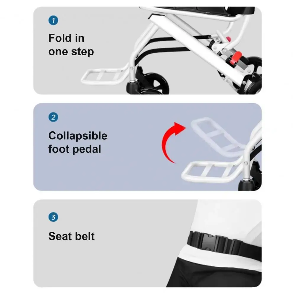 Folding Wheelchair Lightweight Portable Transit Travel Chair for Adults Ergonomic Design Wheelchair with Adjustable Safety Strap