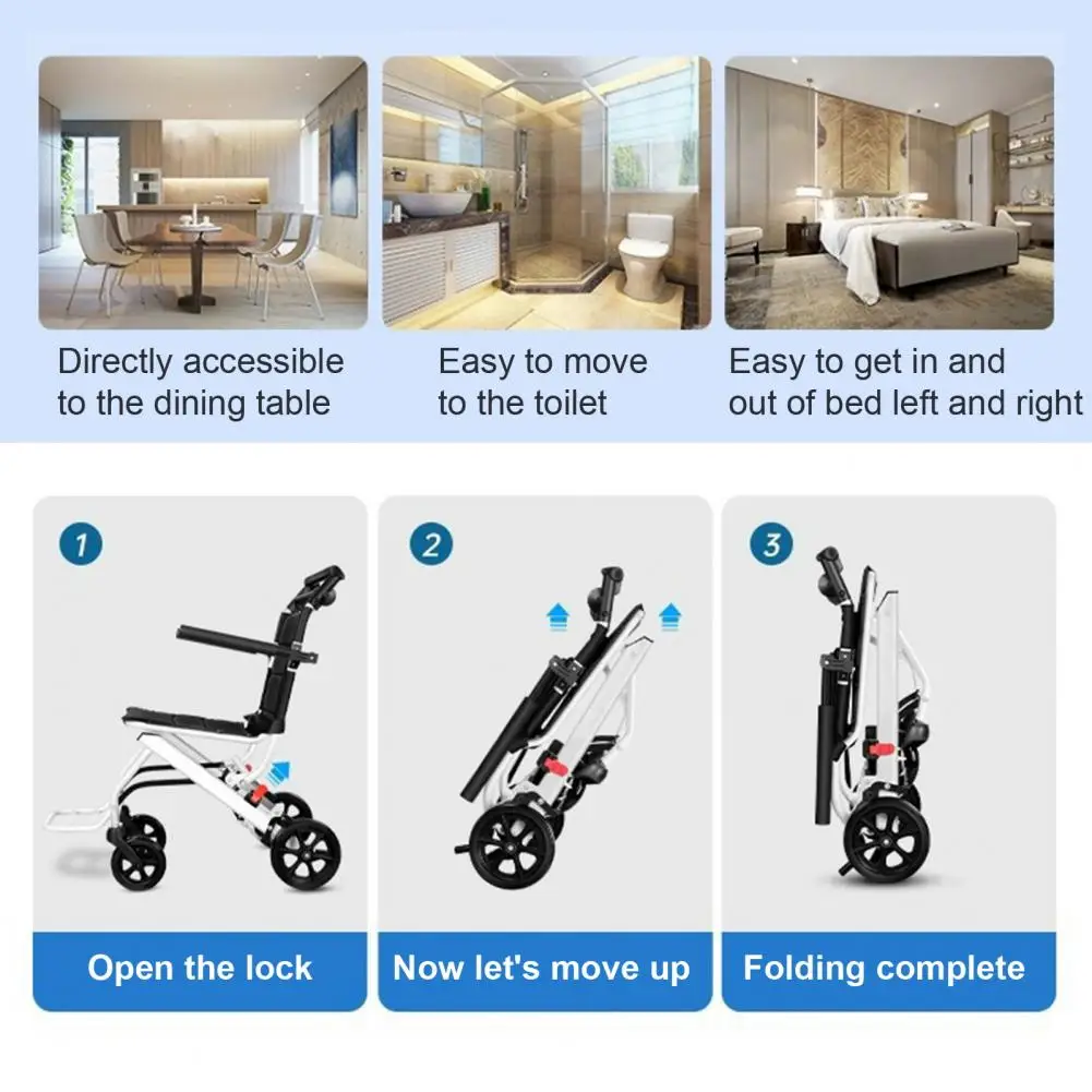 Folding Wheelchair Lightweight Portable Transit Travel Chair for Adults Ergonomic Design Wheelchair with Adjustable Safety Strap