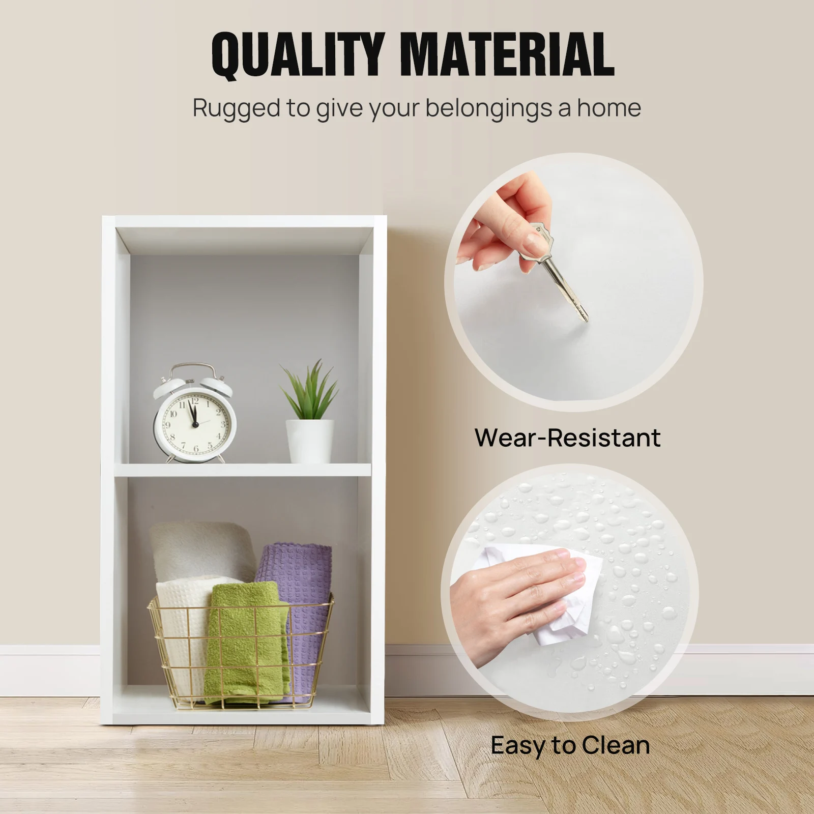 2-Tier White Open Cube Storage, Multifunctional Freestanding Shelf for Home Organization
