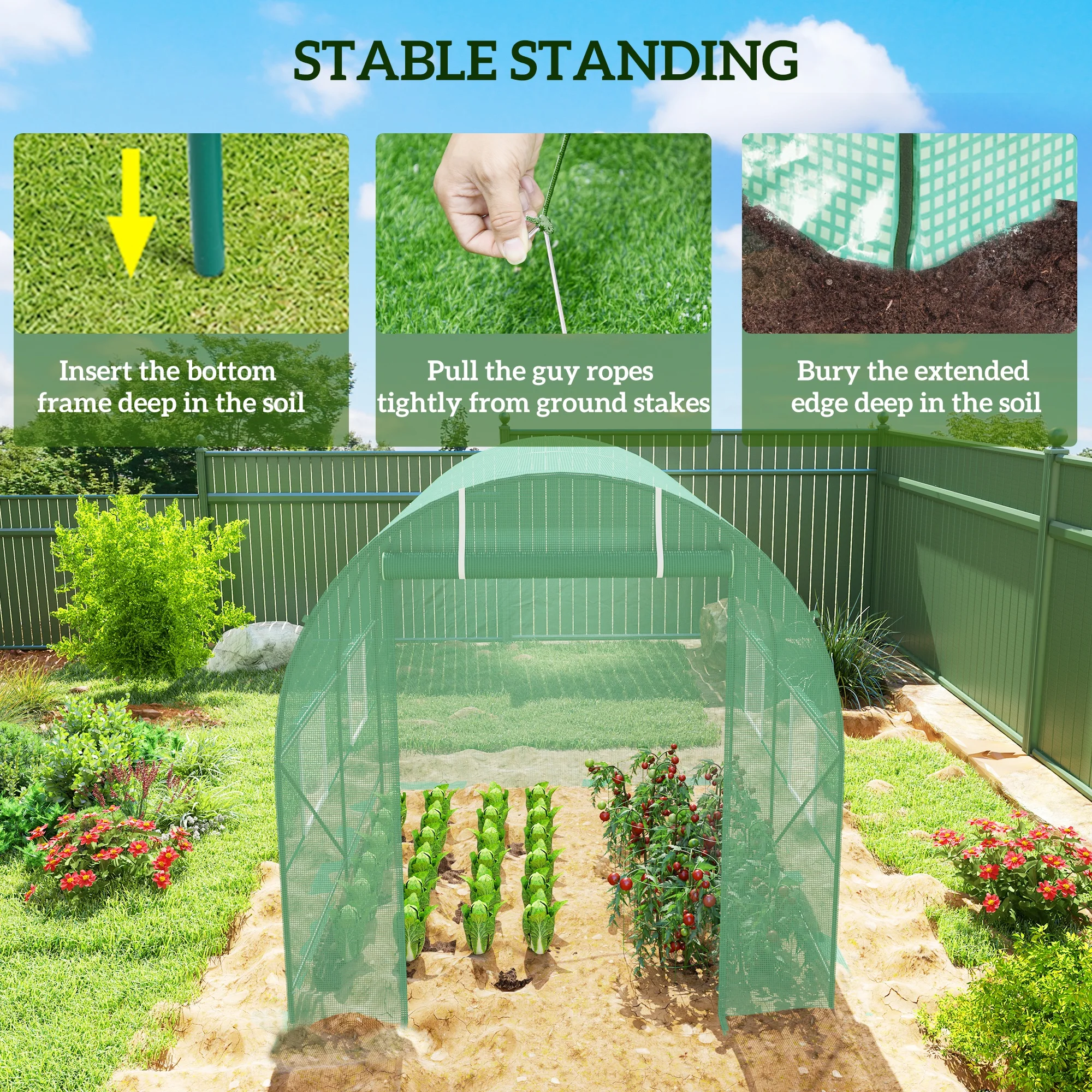 Walk-In Polytunnel Greenhouse Dome Garden Grow House W/ Window Door Heat Shed