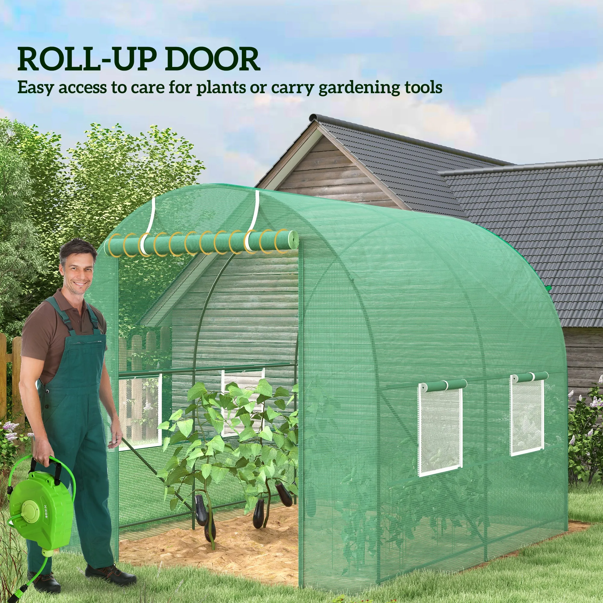 Walk-In Polytunnel Greenhouse Dome Garden Grow House W/ Window Door Heat Shed