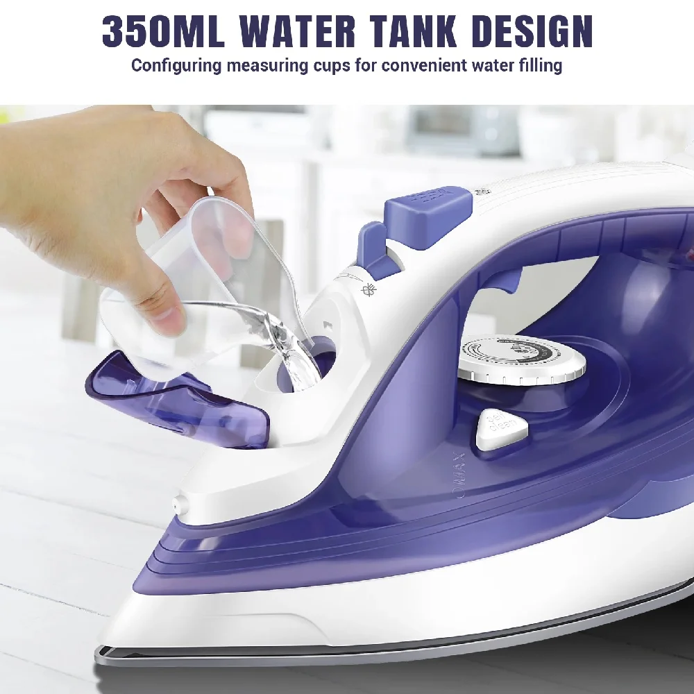 BRIEFNESS Electric Iron Portable Steam Iron, 2400W Powerful Steam Function, Non-stick Stainless Steel Soleplate,350ml Water Tank
