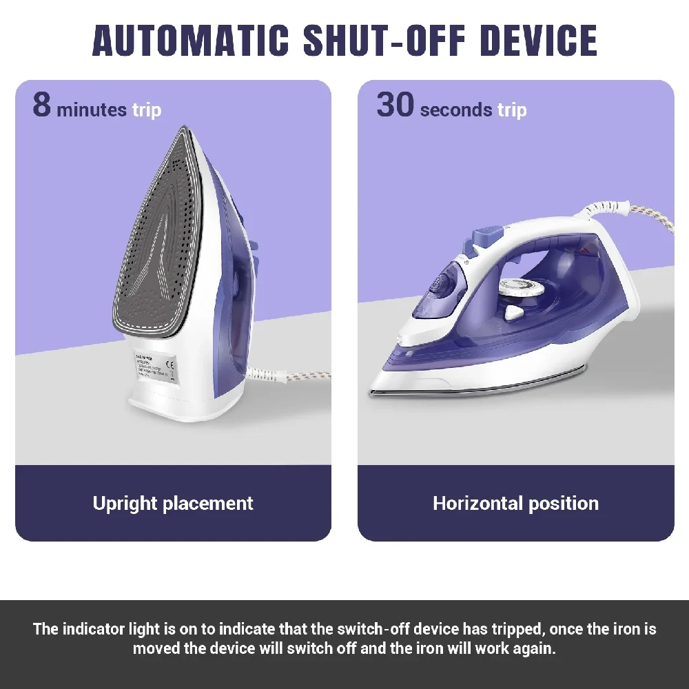 BRIEFNESS Electric Iron Portable Steam Iron, 2400W Powerful Steam Function, Non-stick Stainless Steel Soleplate,350ml Water Tank