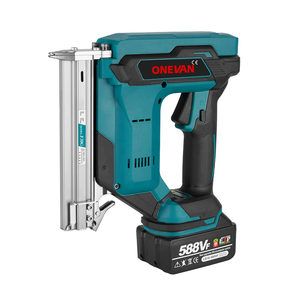 ONEVAN F30G Brushless Electric Nail Gun Cordless 22MM Stapler Nailer Woodworking Power Tool With Nail For Makita 18V Battery Pin