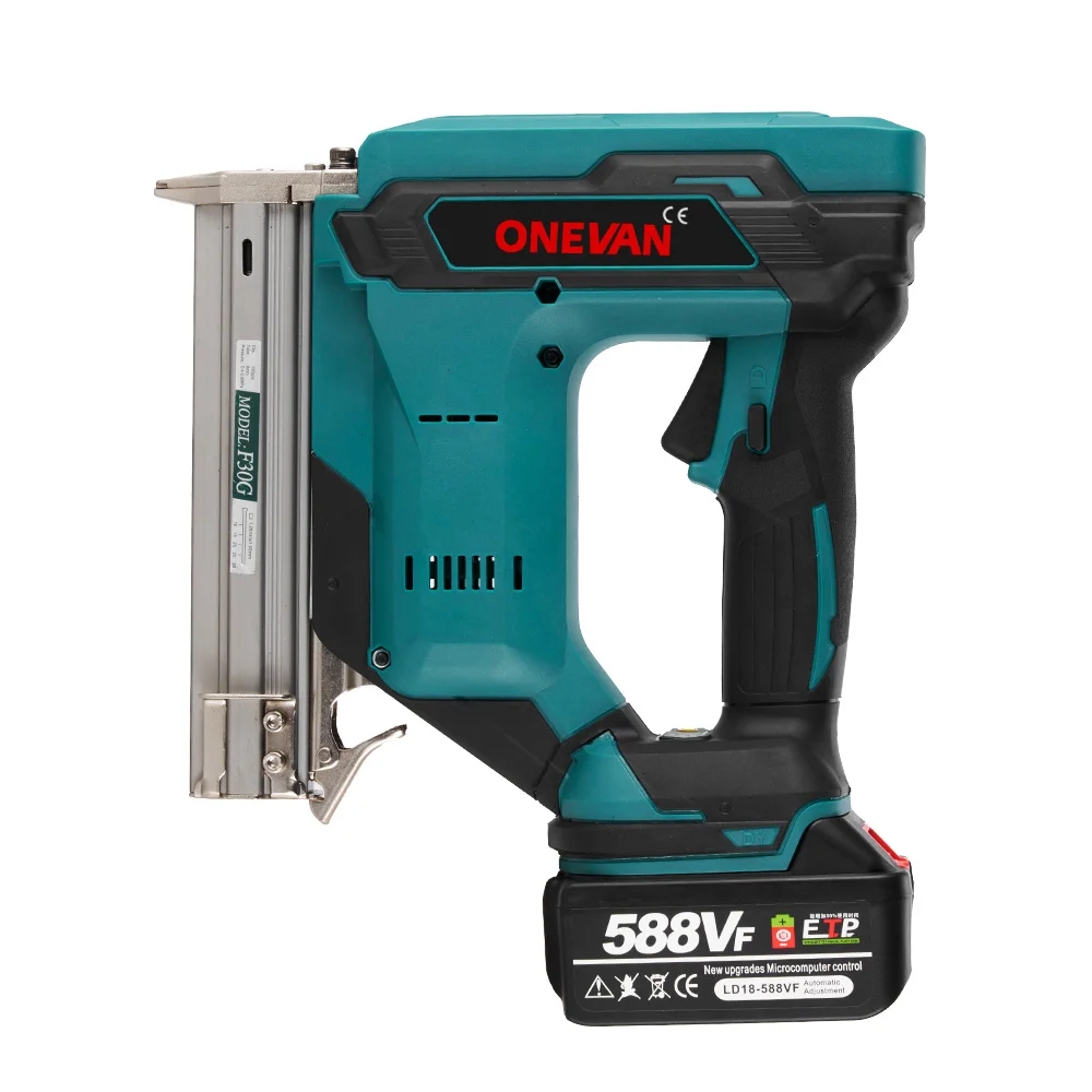 ONEVAN F30G Brushless Electric Nail Gun Cordless 22MM Stapler Nailer Woodworking Power Tool With Nail For Makita 18V Battery Pin