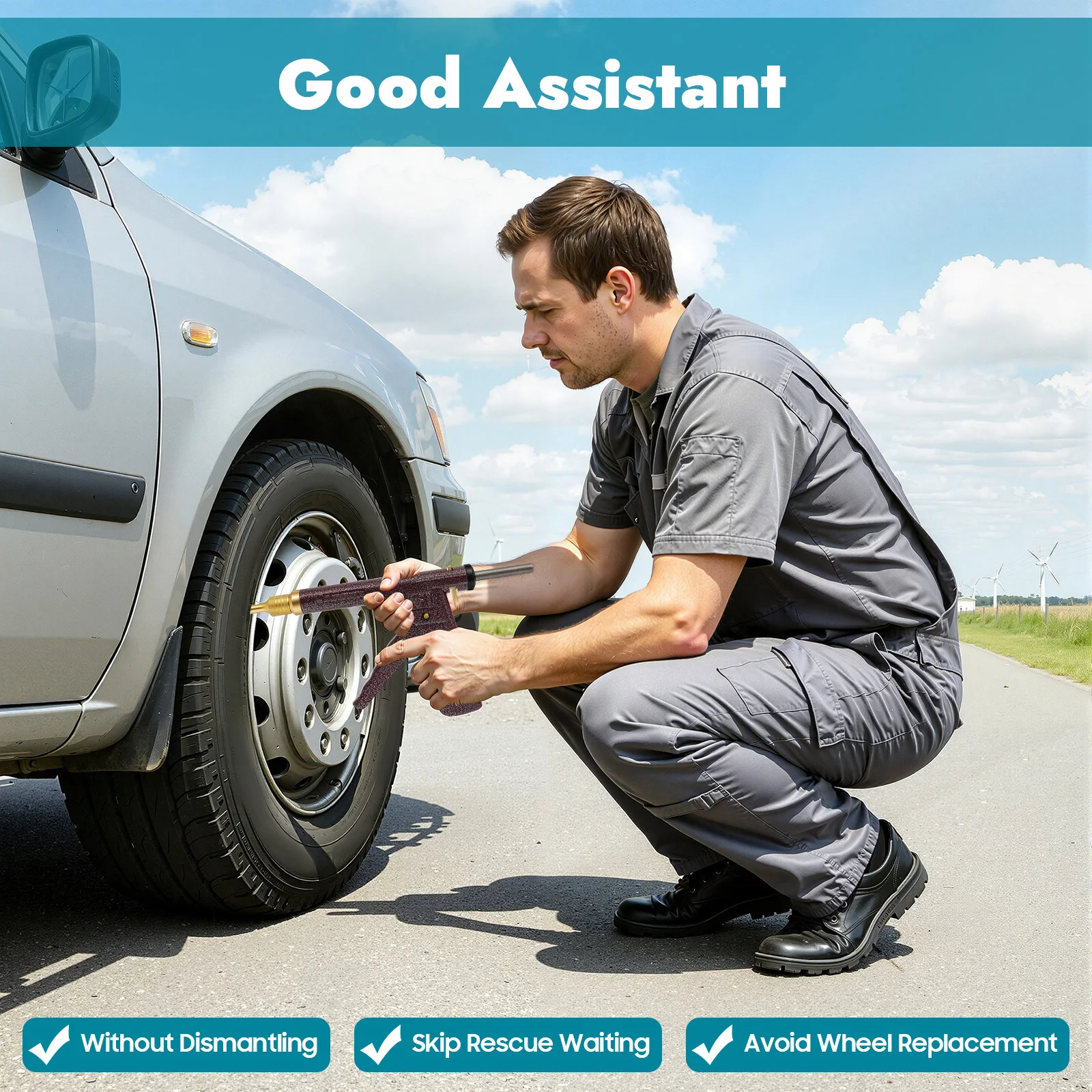 Vacuum Tire Repair Tool, Tubeless Tire Puncture Repair Gun, Car Motorcycle Scooter Wheel Tyre Plugger with Mushroom Plug & Box (Not included glue)
