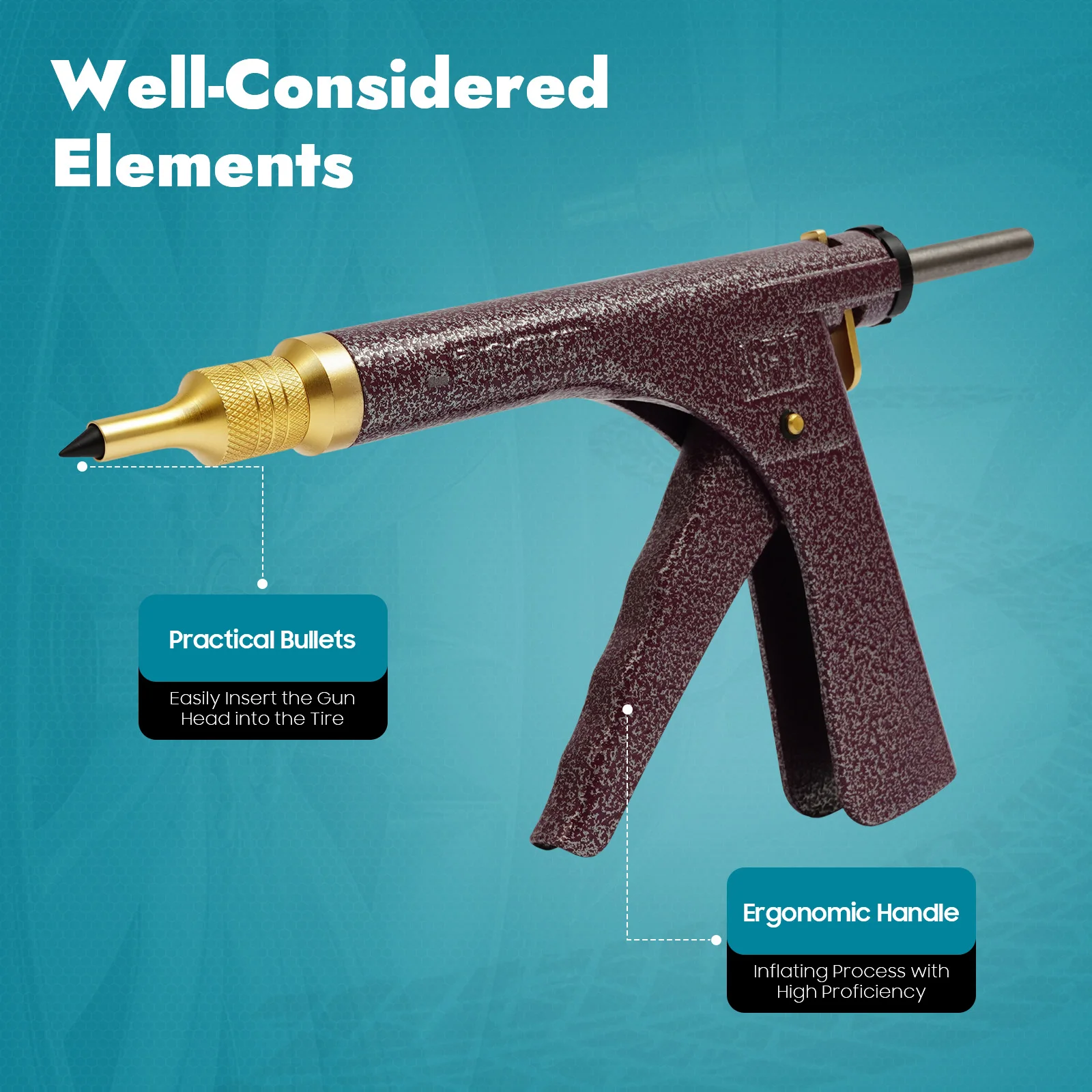 Vacuum Tire Repair Tool, Tubeless Tire Puncture Repair Gun, Car Motorcycle Scooter Wheel Tyre Plugger with Mushroom Plug & Box (Not included glue)