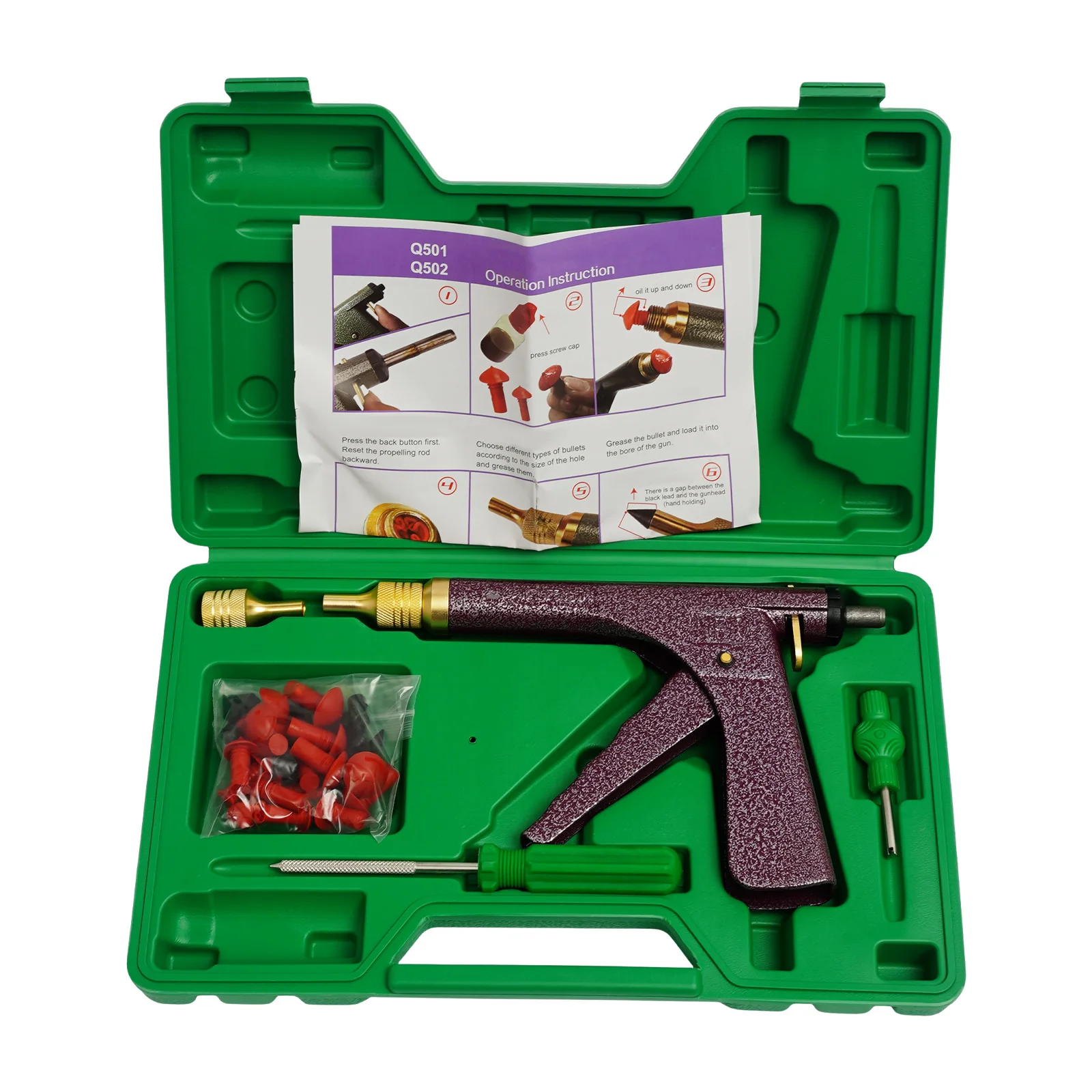 Vacuum Tire Repair Tool, Tubeless Tire Puncture Repair Gun, Car Motorcycle Scooter Wheel Tyre Plugger with Mushroom Plug & Box (Not included glue)