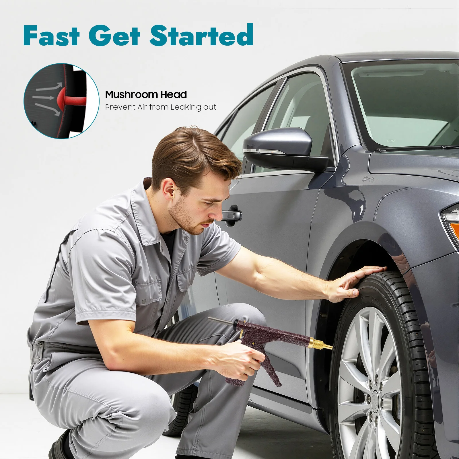 Vacuum Tire Repair Tool, Tubeless Tire Puncture Repair Gun, Car Motorcycle Scooter Wheel Tyre Plugger with Mushroom Plug & Box (Not included glue)