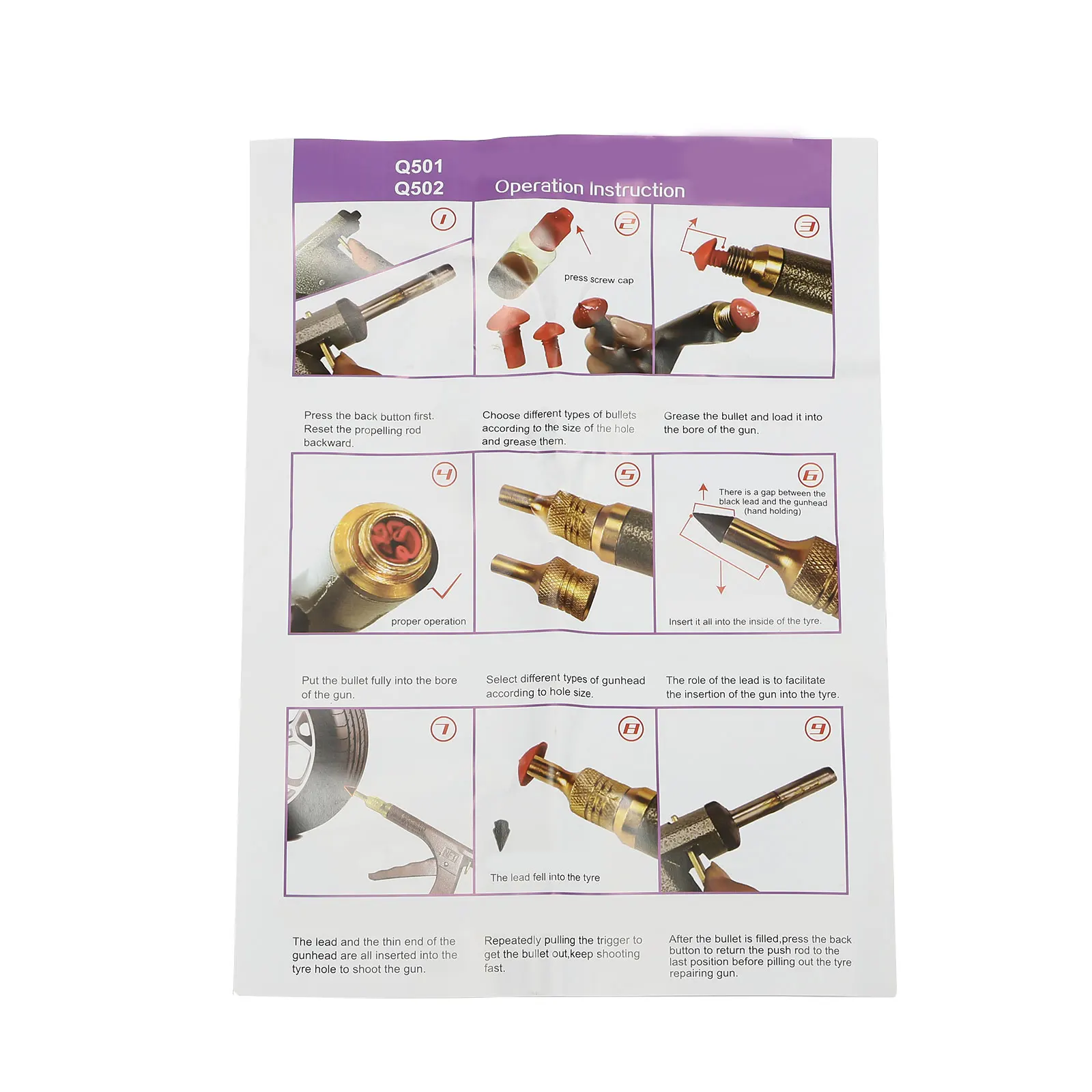 Vacuum Tire Repair Tool, Tubeless Tire Puncture Repair Gun, Car Motorcycle Scooter Wheel Tyre Plugger with Mushroom Plug & Box (Not included glue)