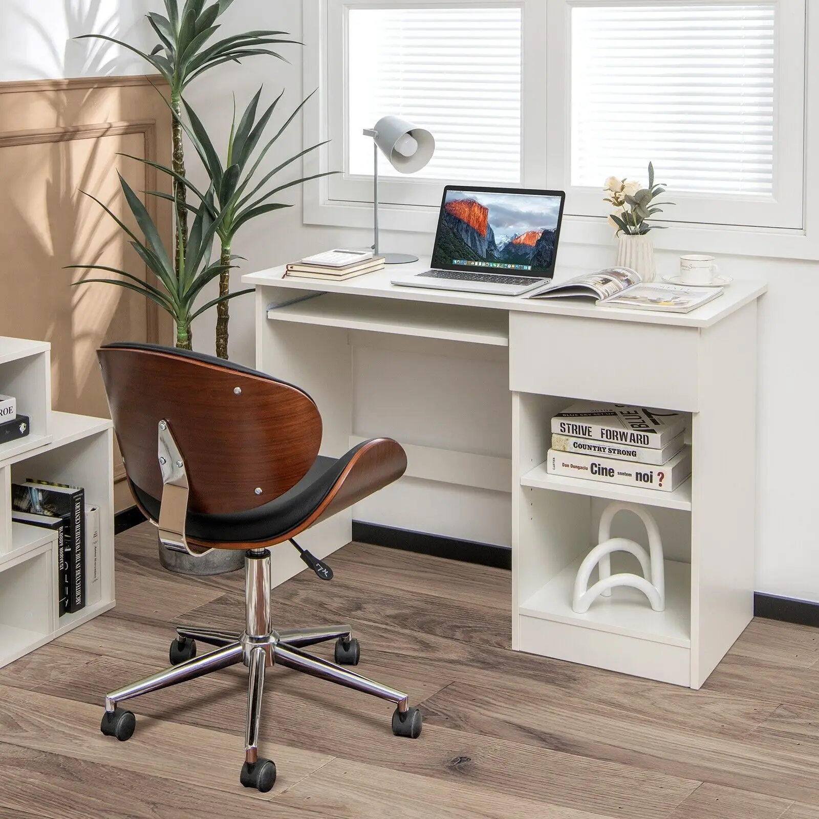 GOFLAME Modern Computer Desk Workstation PC Laptop Table w/ Keyboard Tray & Drawer
