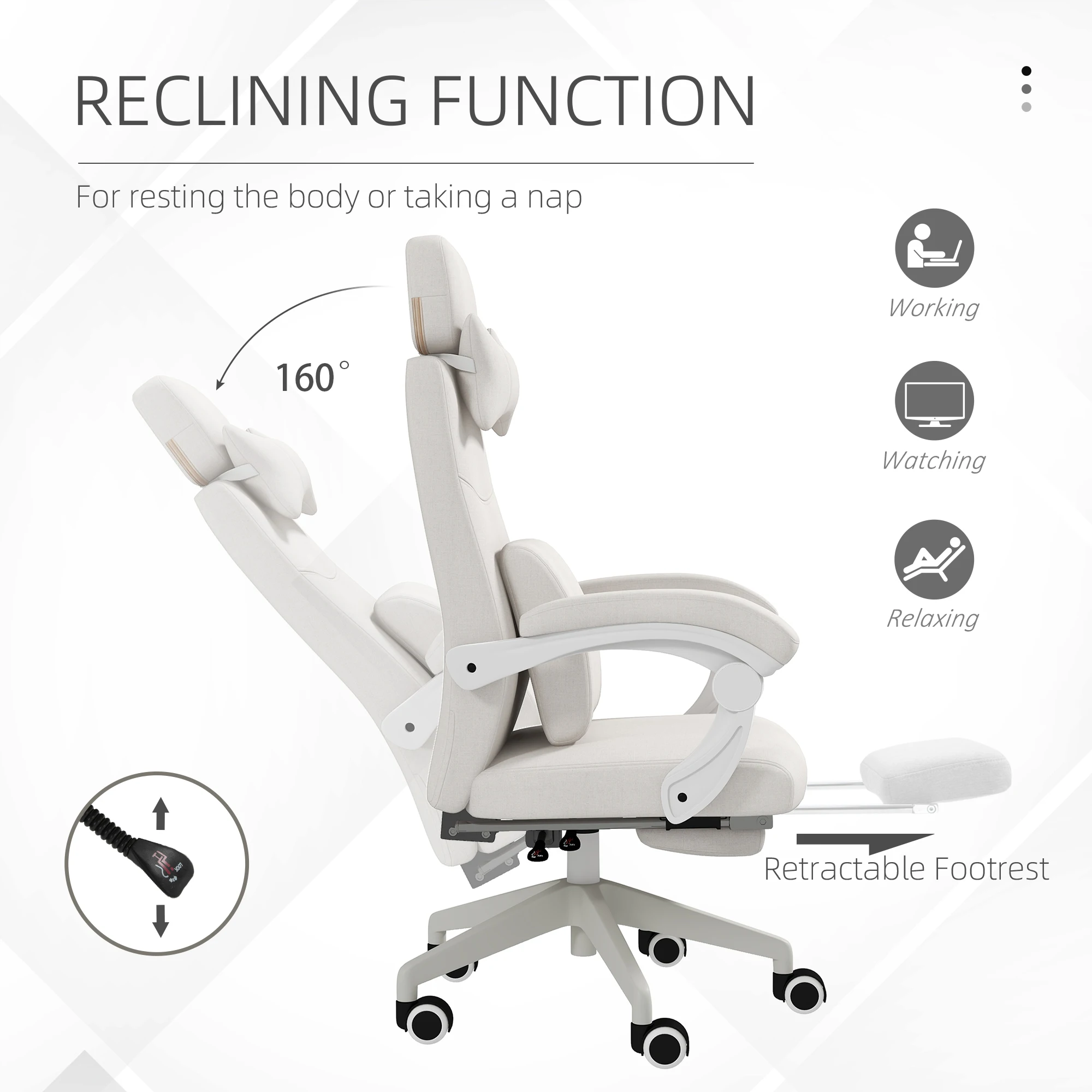 Vinsetto Home Office Chair Reclining Computer Chair w/ Lumbar Support White