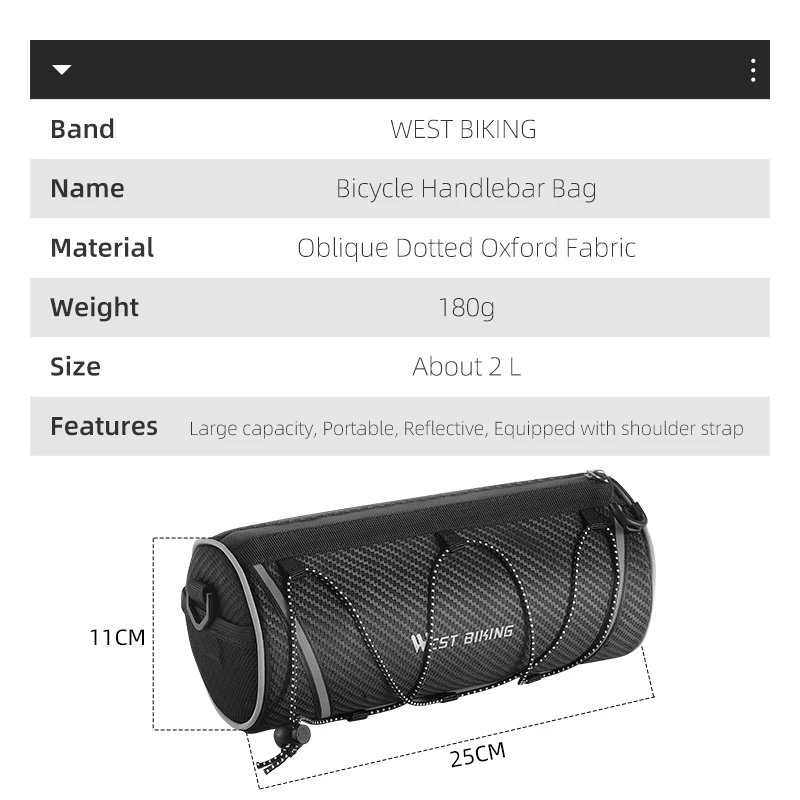WEST BIKING Bike Handlebar Bag Portable Bicycle Front Bag Multi-purpose Shoulder Bag Tools Bag Reflective Cycling Frame Tube Bag