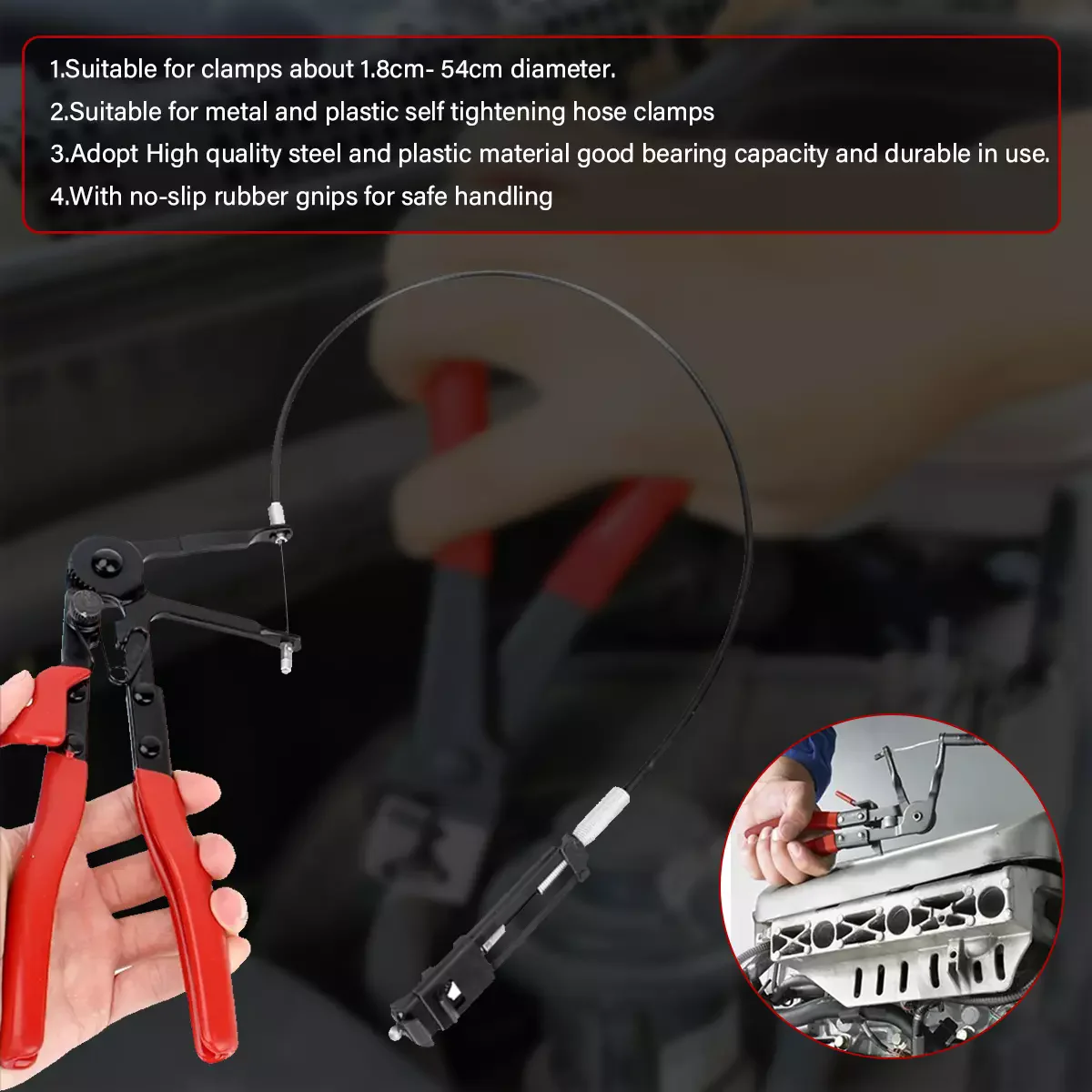 9PC Hose Clamp Pliers Kit Long Reach Car Water Fuel Oil Locking Removal Tool Set