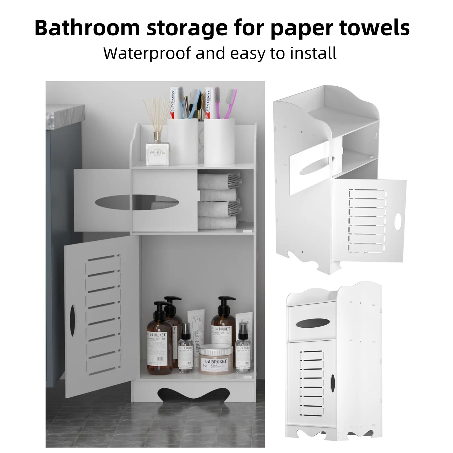 BRIEFNESS Bathroom Storage Cabinet Freestanding Floor Cabinet Sideboard Cabinet White Cabinet Bathroom Storage Shelf