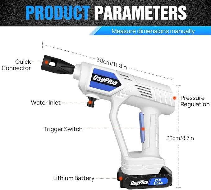 21V Cordless Pressure Washer Electric Car Washer,with Foam Filter Water Tank, High Pressure, Multifuction Nozzle Cleaner Jet Car