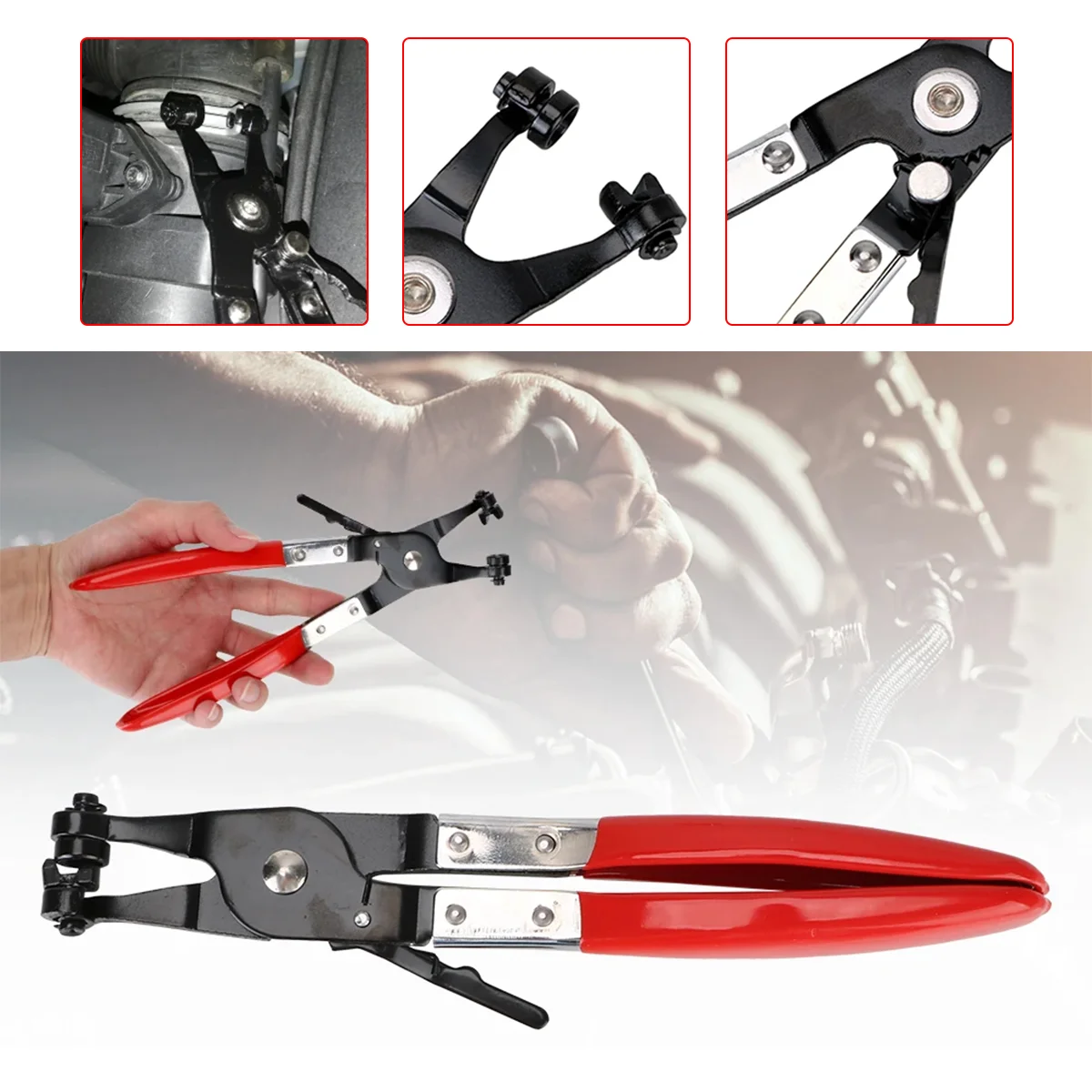 Automotive Flexible Hose Clamp Clip Pliers Set Swivel Jaw Flat Angled Band Tool