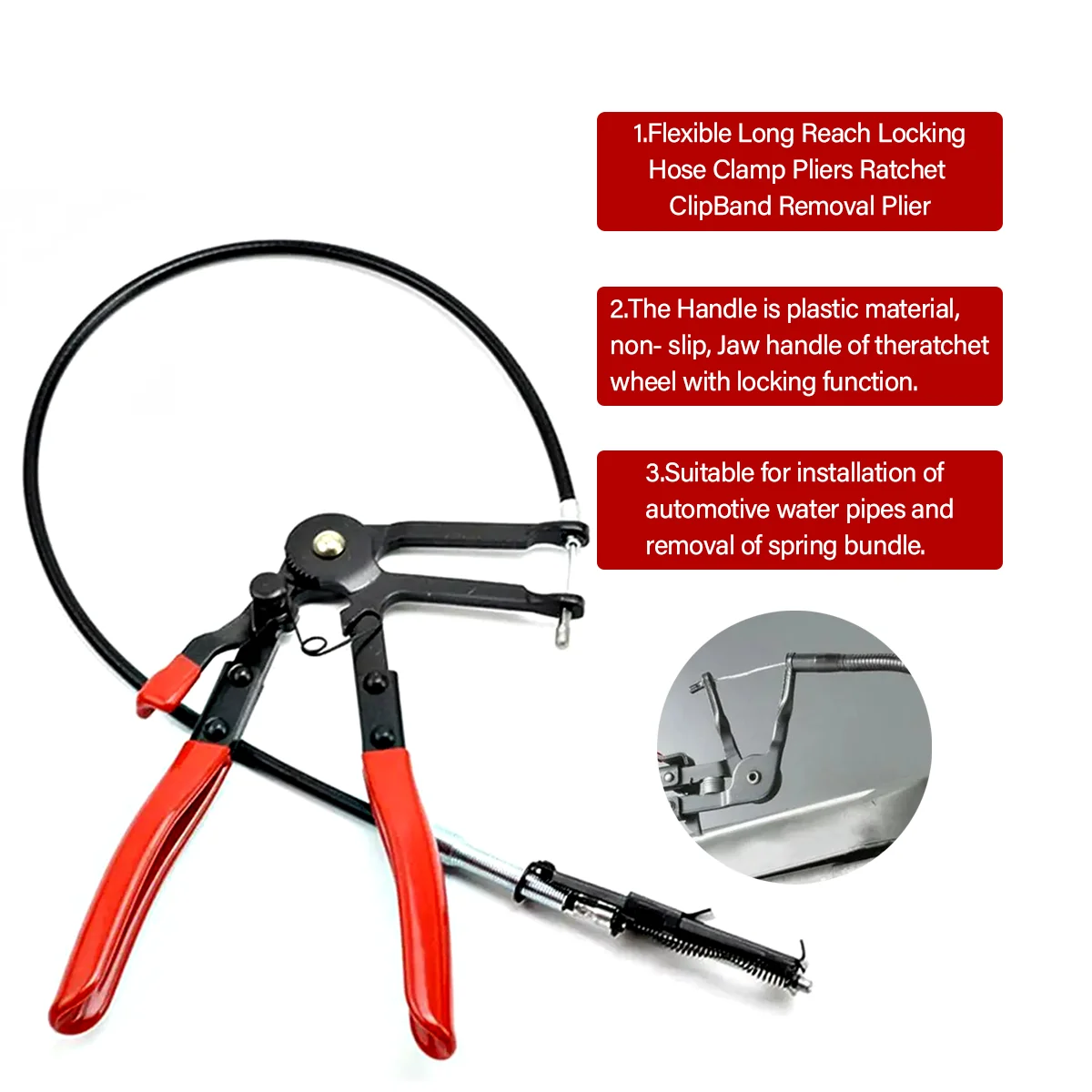 Automotive Flexible Hose Clamp Clip Pliers Set Swivel Jaw Flat Angled Band Tool