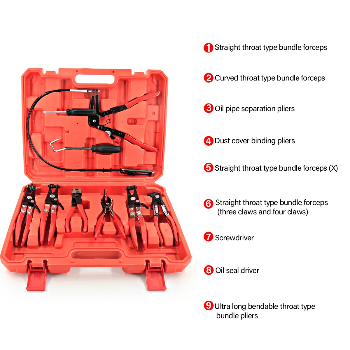 Automotive Flexible Hose Clamp Clip Pliers Set Swivel Jaw Flat Angled Band Tool