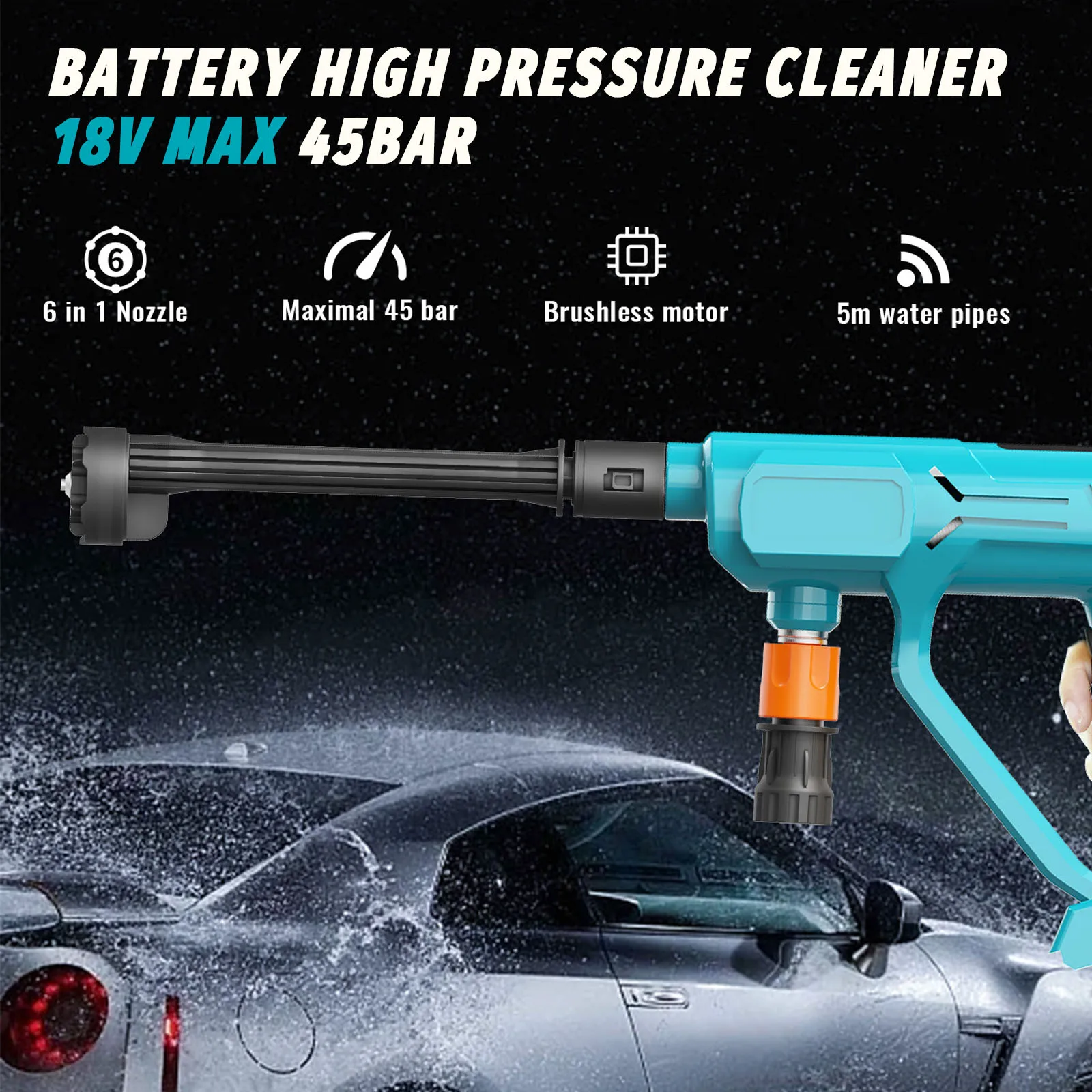 Portable Electric High Pressure Washer Cordless Efficient Car Garden Cleaning Spray Gun With 2Battery Compatible with Makita 18v