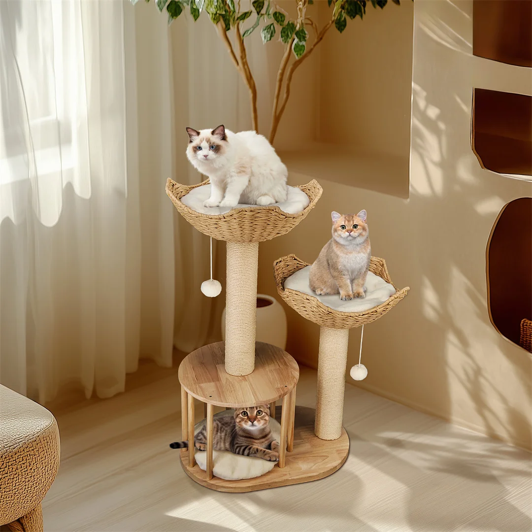 3-Tier Cat Climbing Tree Indoor Kittens Activity Center Tower with Scratching Post for Cat Furniture