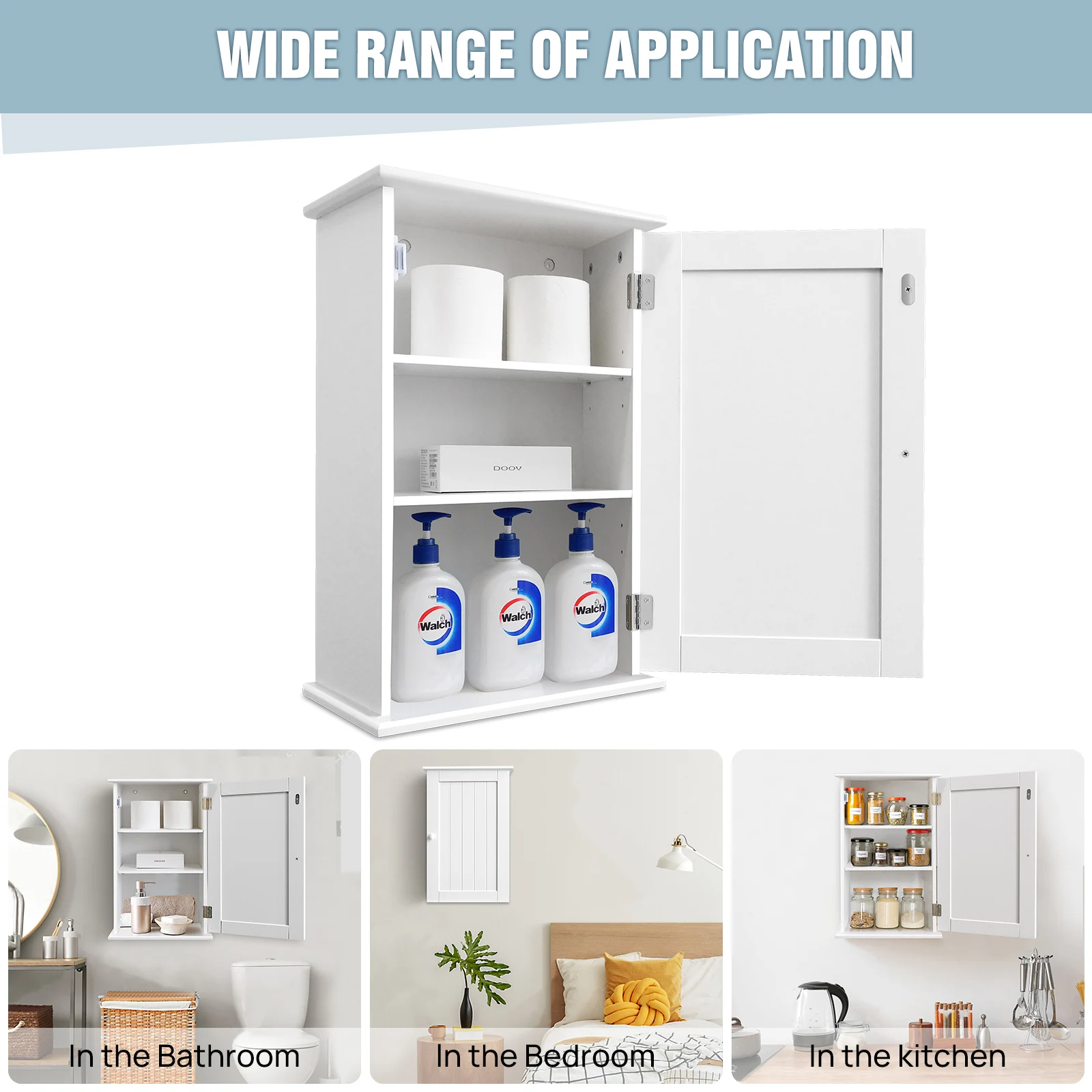 BRIEFNESS White Bathroom Wall Cabinet Storage Cabinets Doors Adjustable Shelves MDF Modern Toilet Cupboard Storage Unit Adjustab