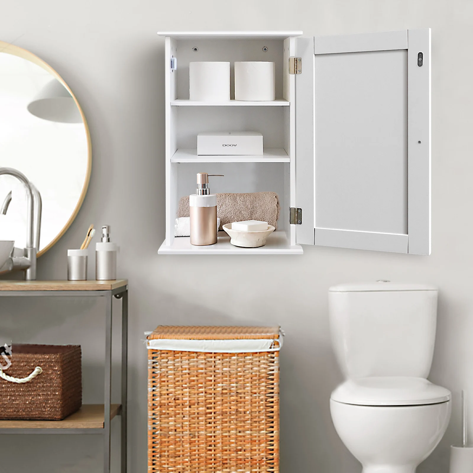 BRIEFNESS White Bathroom Wall Cabinet Storage Cabinets Doors Adjustable Shelves MDF Modern Toilet Cupboard Storage Unit Adjustab