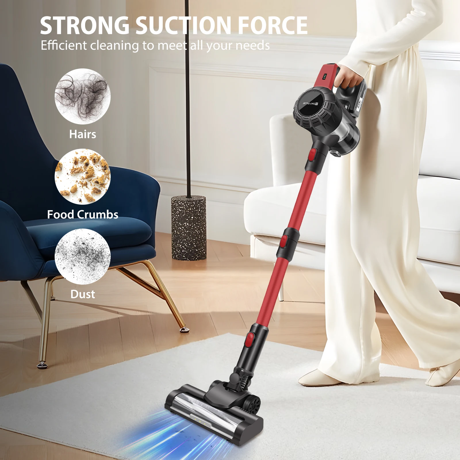DayPlus Cordless Vacuum Cleaner,3800W 6 in 1,Lightweight Handheld Stick Vacuum,2 Speed 30KPa,for Home Floor Carpet Car Pet Hair