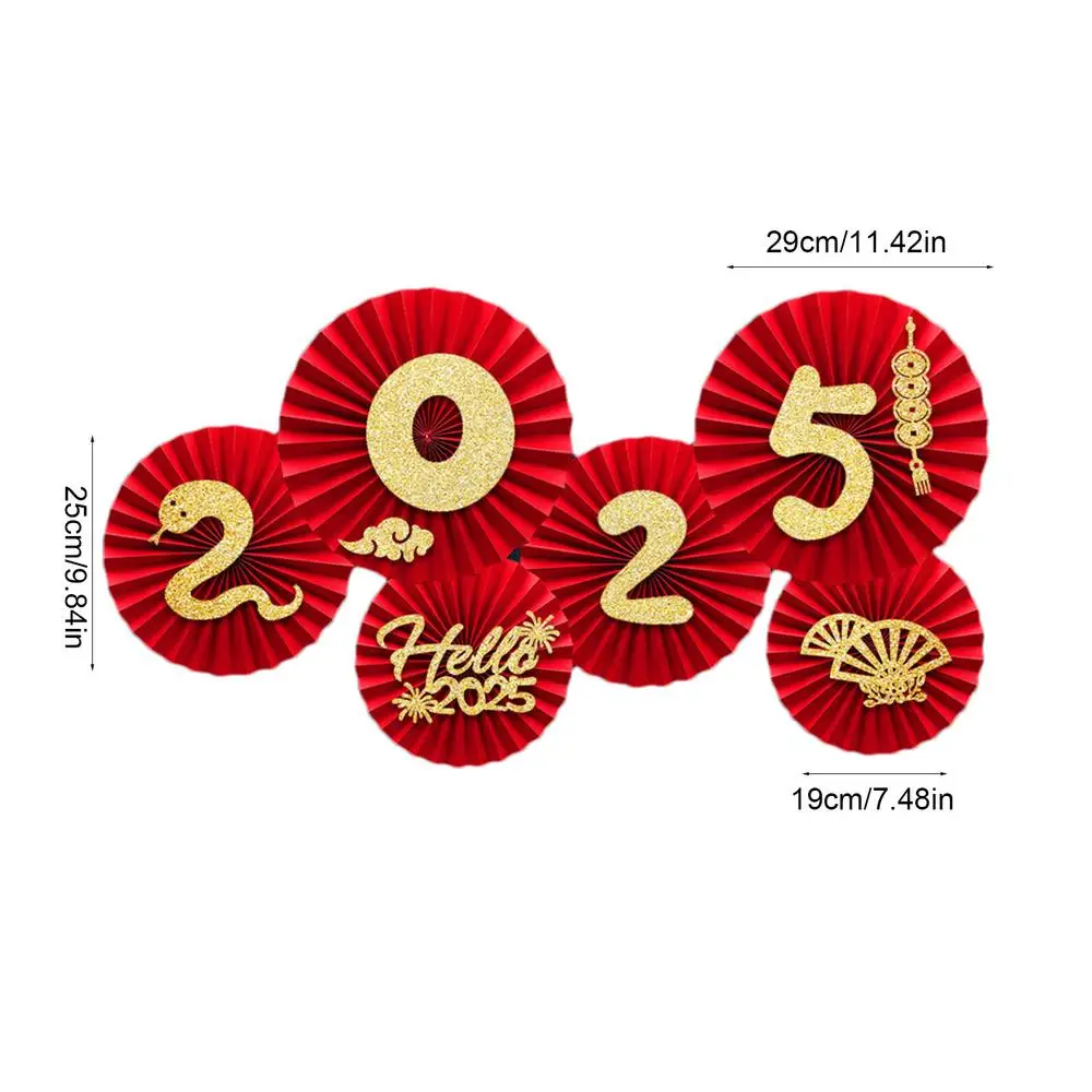 6PCS Chinese New Years Paper Fans Lunar New Year Decorations 2025 Chinese New Year Wall Decor Paper fan flower decoration