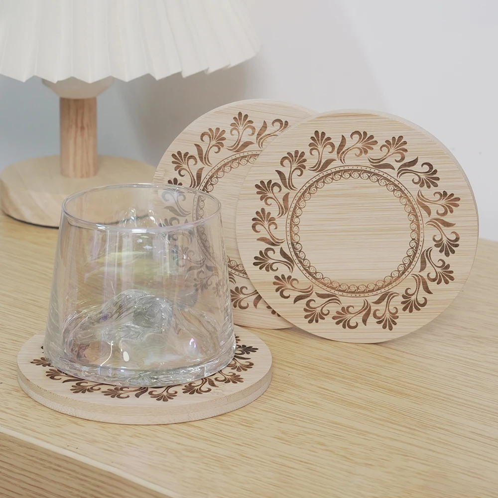 10pcs Round Bamboo Wine Glass Topper Red Wine Splashing Coasters Wine Glass Charcuterie Board Topper Dual-Use Bamboo-Coasters