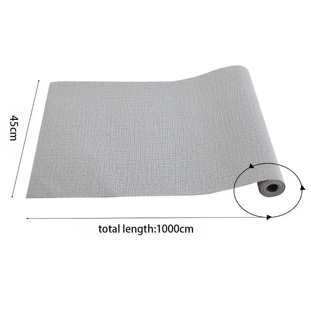 Grey Linen Textured PVC Self-adhesive Wallpaper, Waterproof and Moisture-resistant, 1000cm L x 45cm W