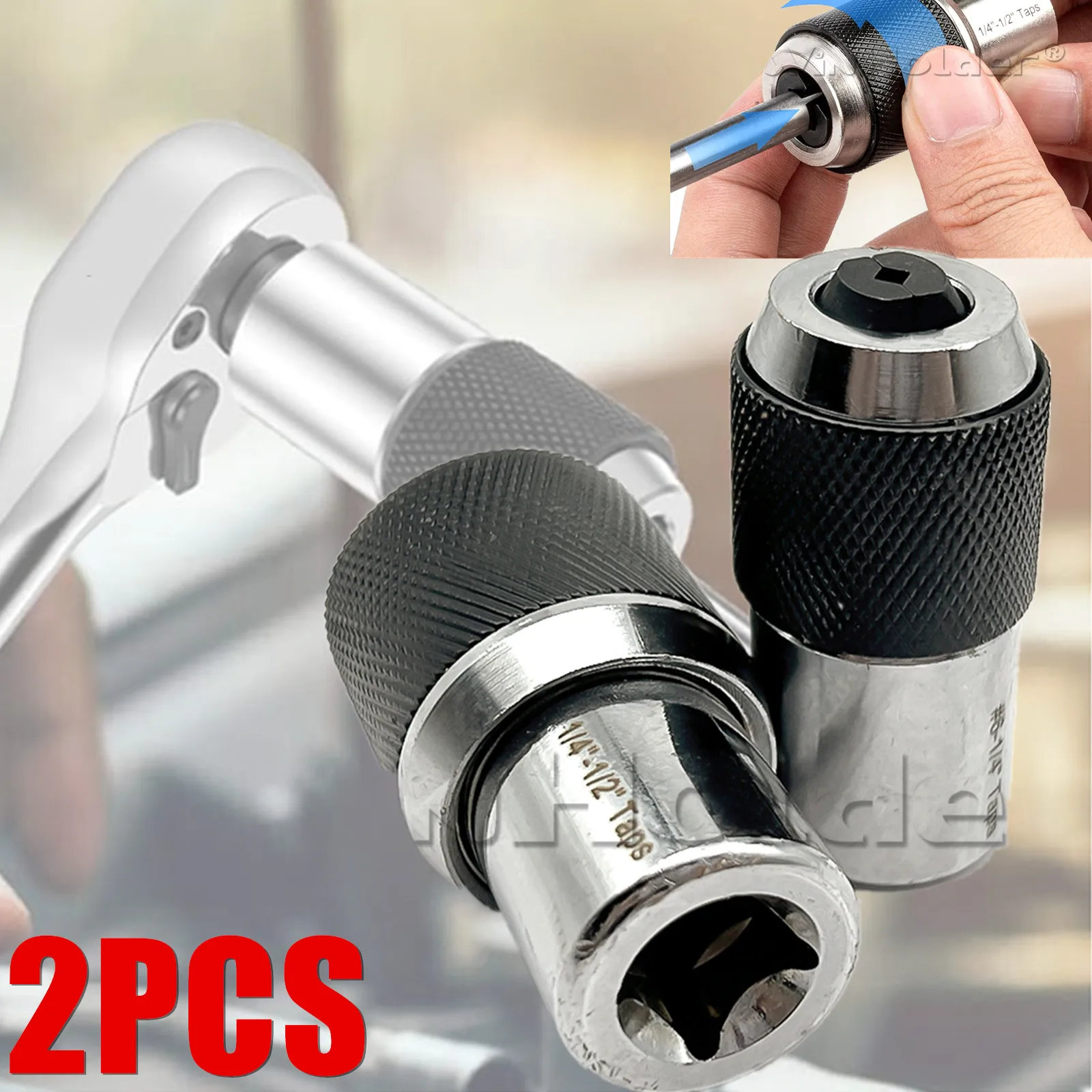 2Pcs Tap Socket Set 6-1/4'' 1/4-1/2'' Drive Socket Adapter Tap Extractor Socket Adjustable Jaw Extractor Screw Tool
