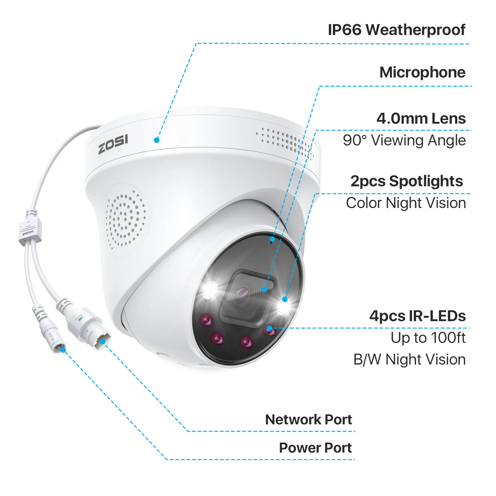 ZOSI 8MP 5MP PoE Dome Camera Set Outdoor/Indoor AI Human Car Detection 2-Way Audio Color Night Vision Surveillance IP Camera Kit