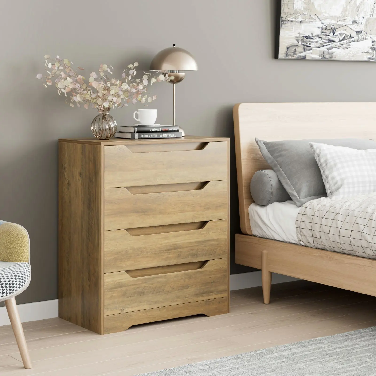 Dresser, 4 Drawer Sideboard, Multipurpose wardrobe Large Storage, living room, Hallway, Bedroom, 69x39x82cm