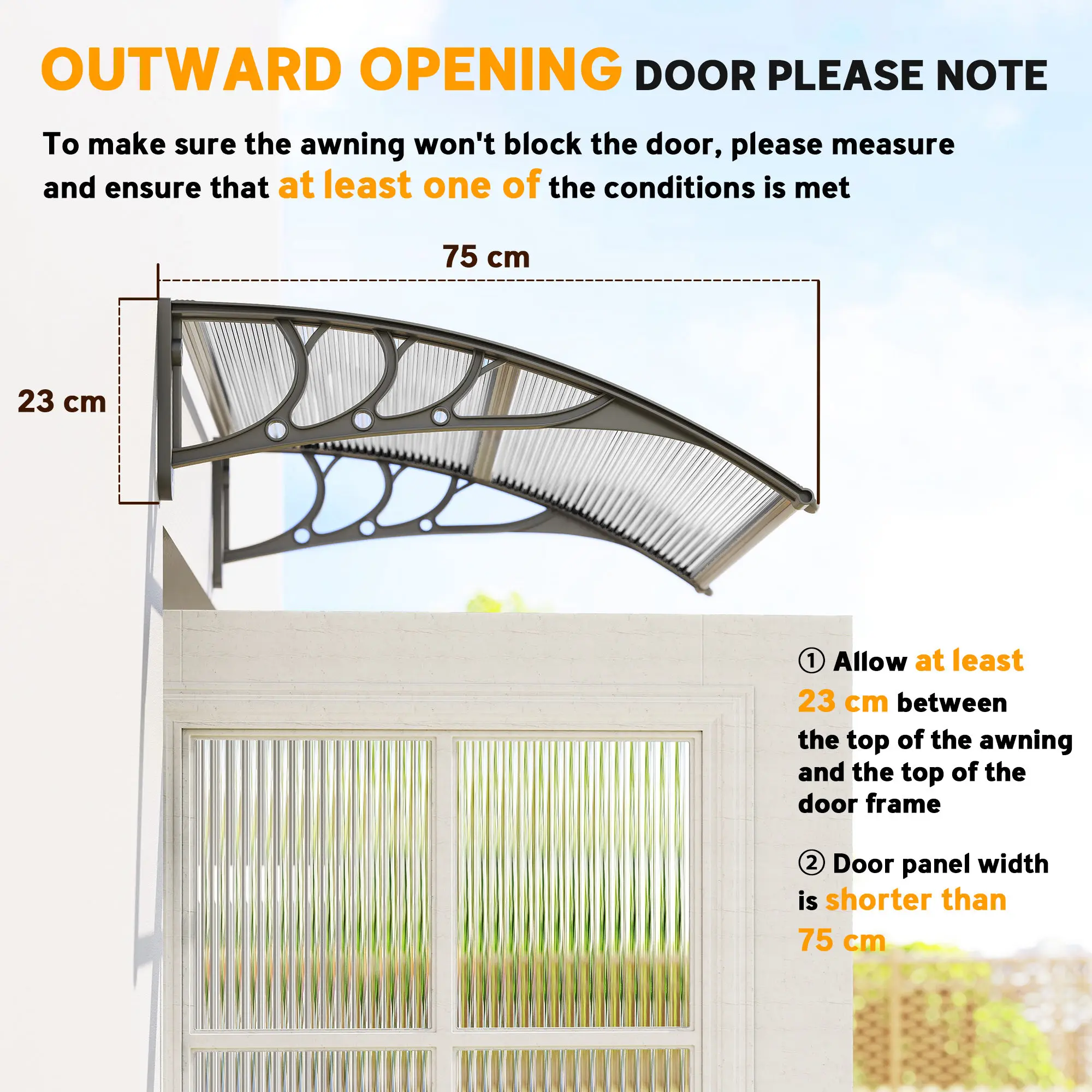 Door Canopy Awning Outdoor Window Rain Shelter Cover for Door Porch 100 x75cm