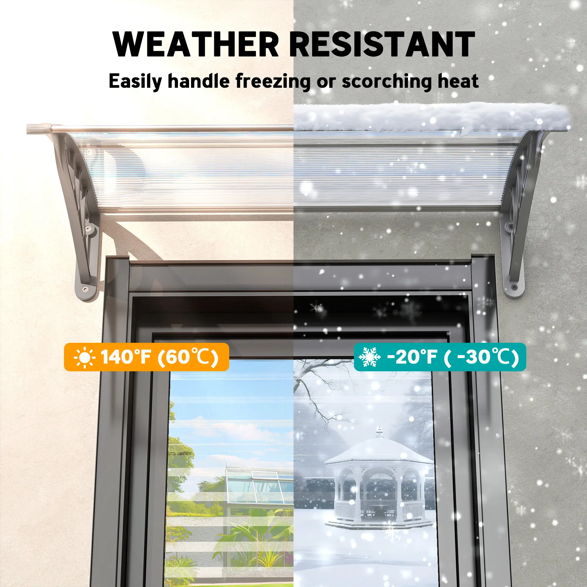 Door Canopy Awning Outdoor Window Rain Shelter Cover for Door Porch 100 x75cm
