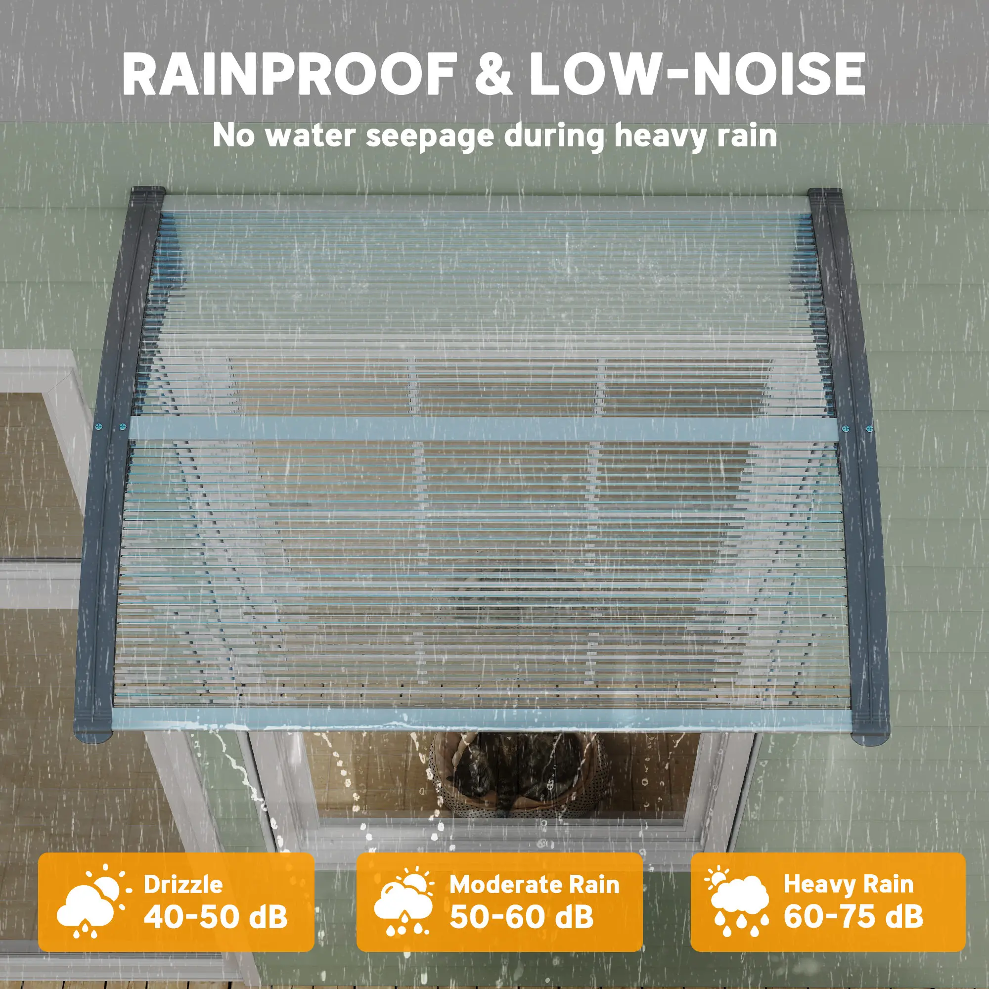 Door Canopy Awning Outdoor Window Rain Shelter Cover for Door Porch 100 x75cm
