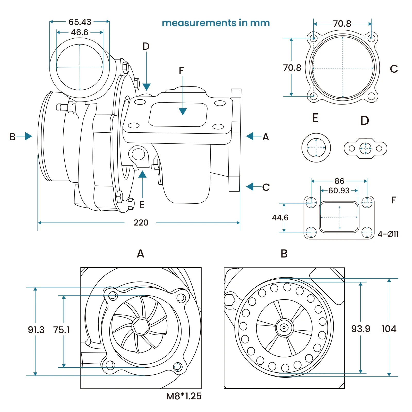 GT3582 GT35 Universal Turbocharger for 4/6 Cyl 2.5 -6.0L engines for Honda Civic T3T4 GT30 A/R .70 A/R .63 Compressor