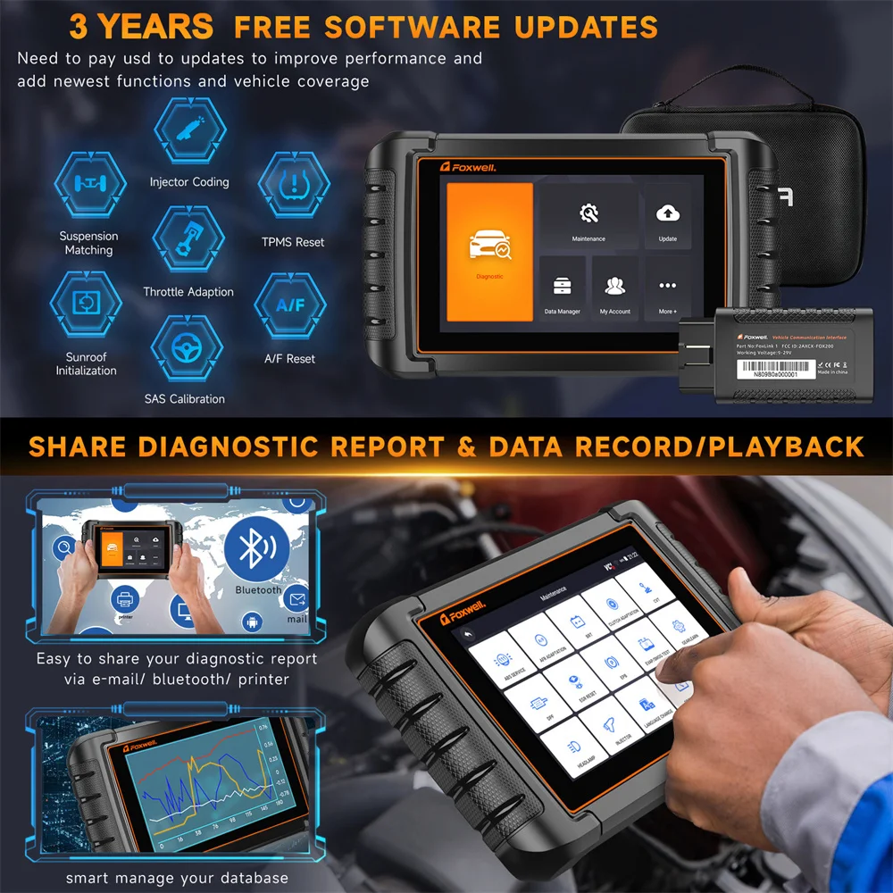 FOXWELL OBD2 Bluetooth Car Diagnostic Tool Bi-Directional Test 30+ Reset All System Code Reader OBD2 Scanner Automotivo