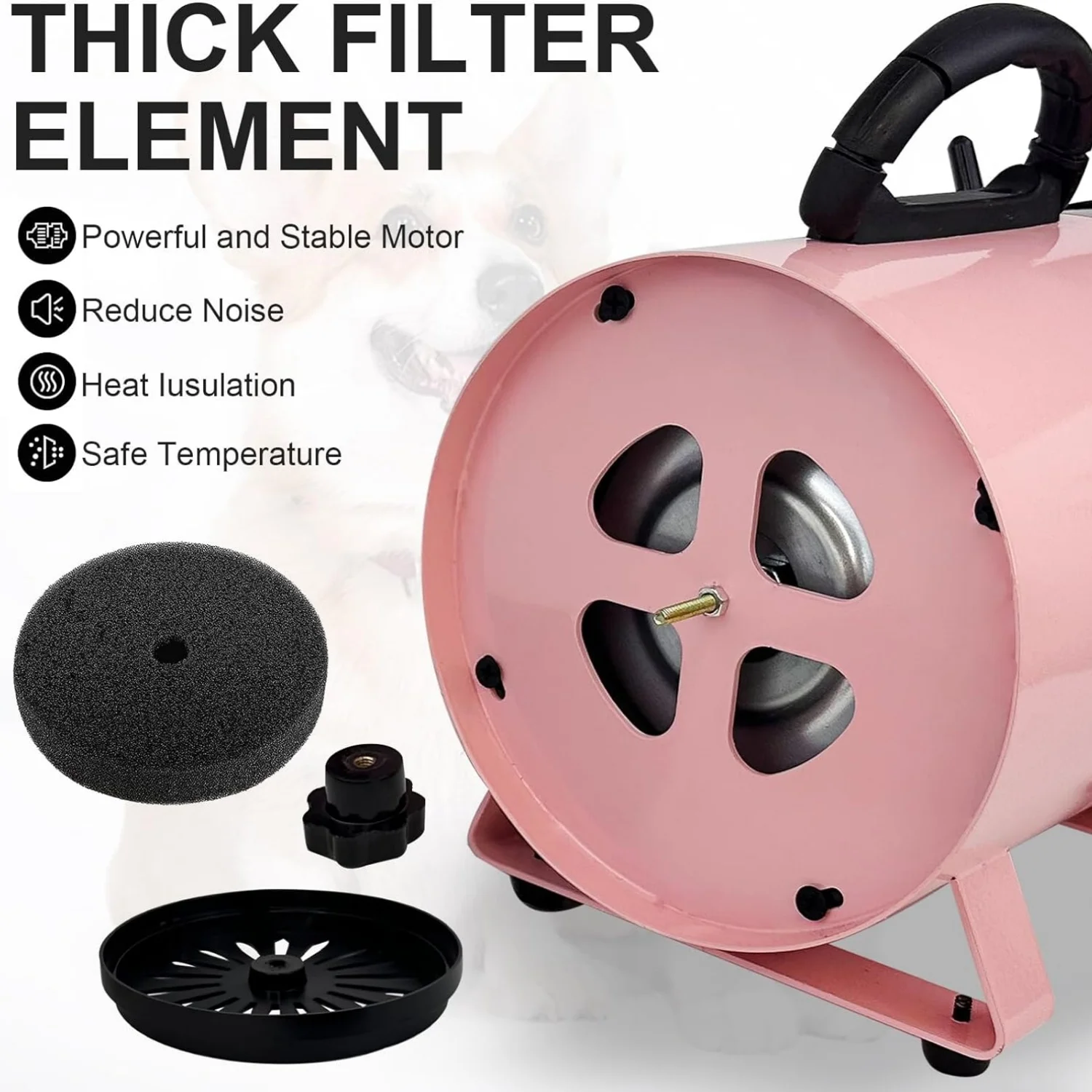 BRIEFNESS Multifunction Blower Electric Blower Portable Car Dryer Powerful Dryer Duster Pink with 3 Nozzles