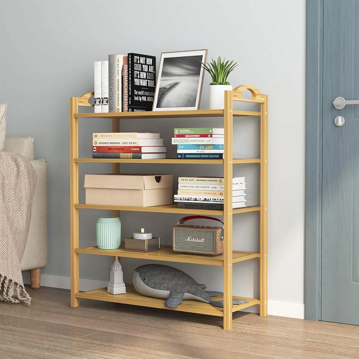 5 Tier Bamboo Shoe Rack Storage Storage Bamboo Shelving Unit Stand Organiser UK