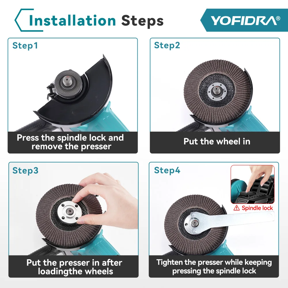 Yofidra 125mm M14 Brushless Angle Grinder 3 Gears Cordless Grinding Machine Cutting Woodworking Tool For Makita Battery Pin